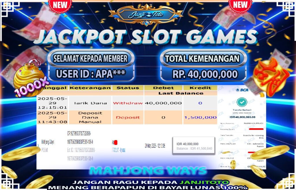🎯 MAXWIN!! MENANG BESAR DI PERMAINAN MAHJONG WAYS!!! JANJITOTO BAYAR LUNAS RP 40.000.000!! 💸