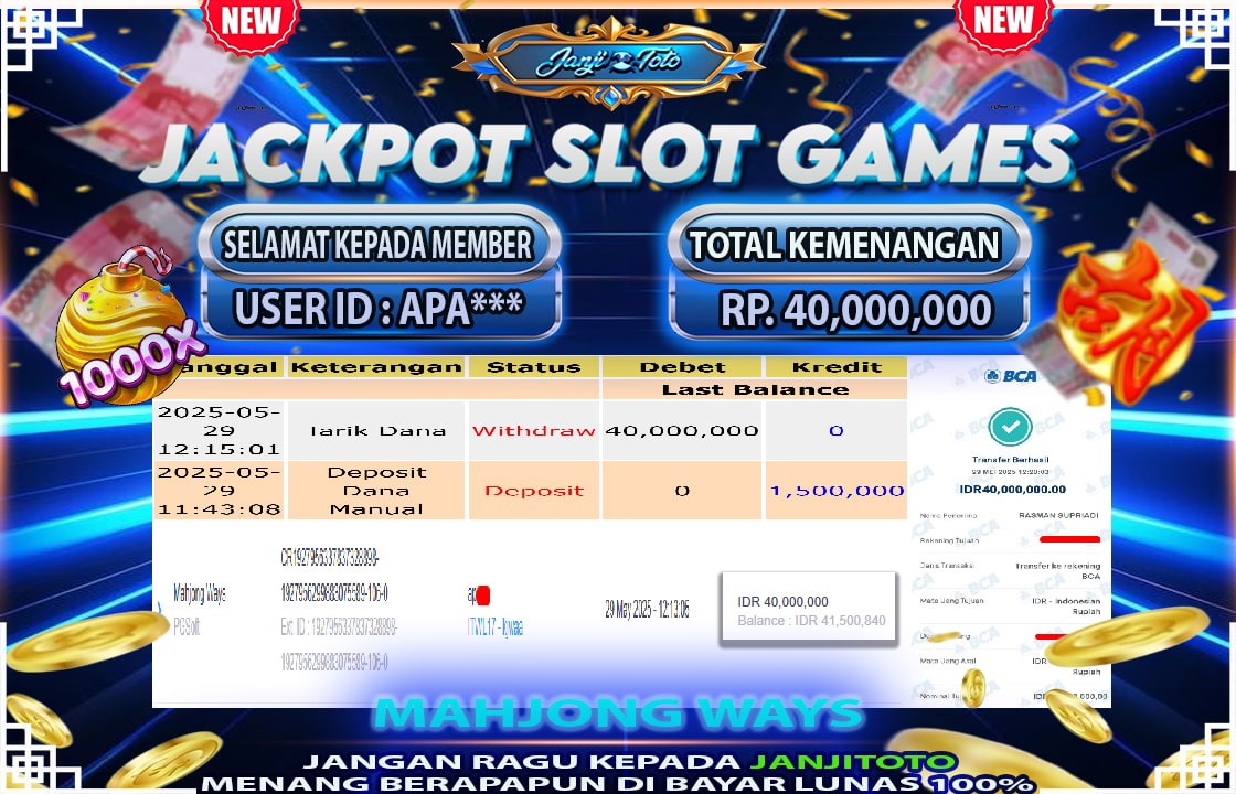 🎯 MAXWIN!! MENANG BESAR DI PERMAINAN MAHJONG WAYS!!! JANJITOTO BAYAR LUNAS RP 40.000.000!! 💸