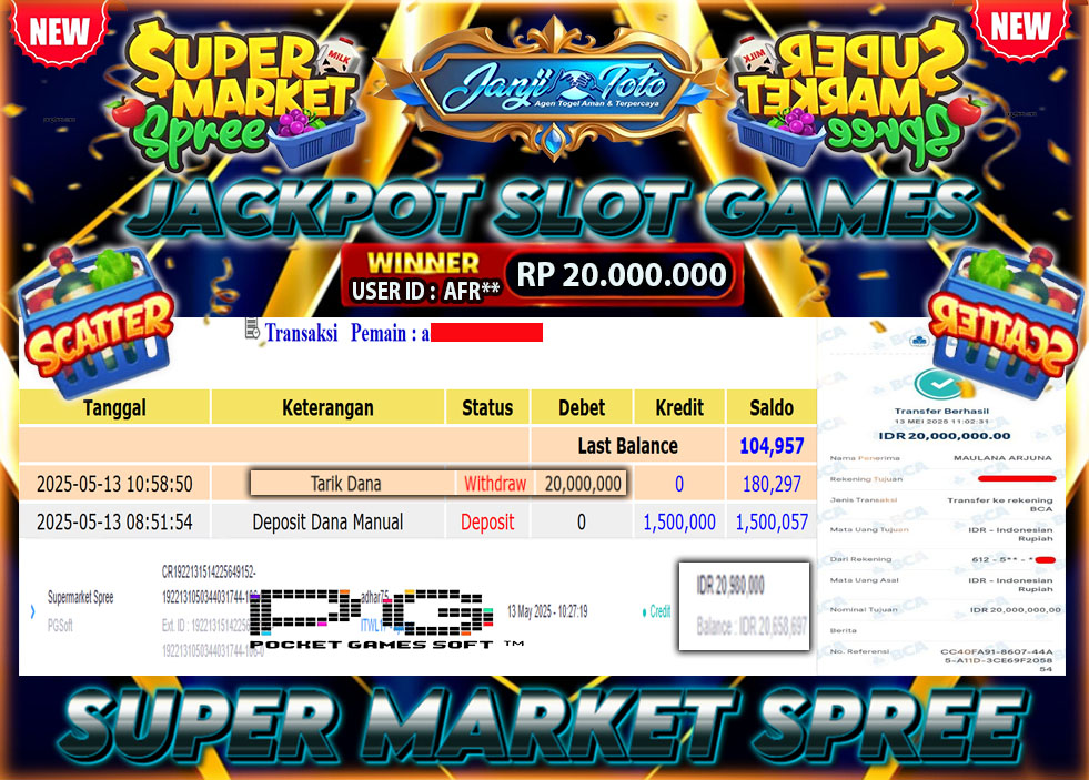 MAXWIN !! MENANG BESAR DI PERMAINAN SUPER MARKET SPREE !!! JANJITOTO BAYAR LANGSUNG LUNAS SEBESAR Rp 20.000.000 !!!