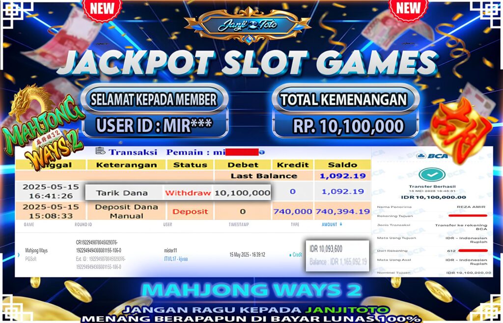 MAXWIN !! MENANG BESAR DI PERMAINAN MAHJONG WAYS 2 !!! JANJITOTO BAYAR LANGSUNG LUNAS SEBESAR Rp 10.100.000 !!!