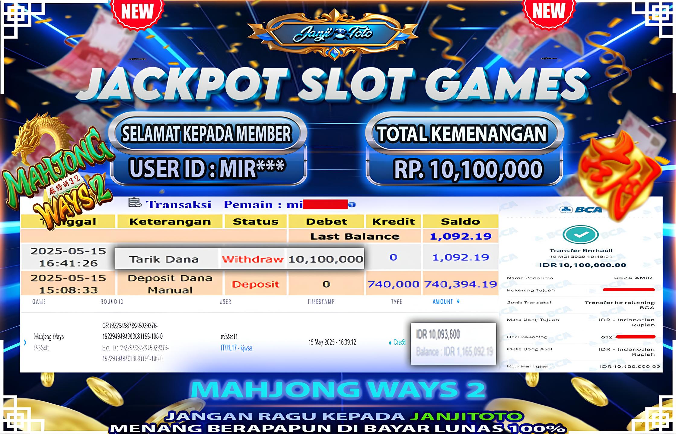 MAXWIN !! MENANG BESAR DI PERMAINAN MAHJONG WAYS 2 !!! JANJITOTO BAYAR LANGSUNG LUNAS SEBESAR Rp 10.100.000 !!!