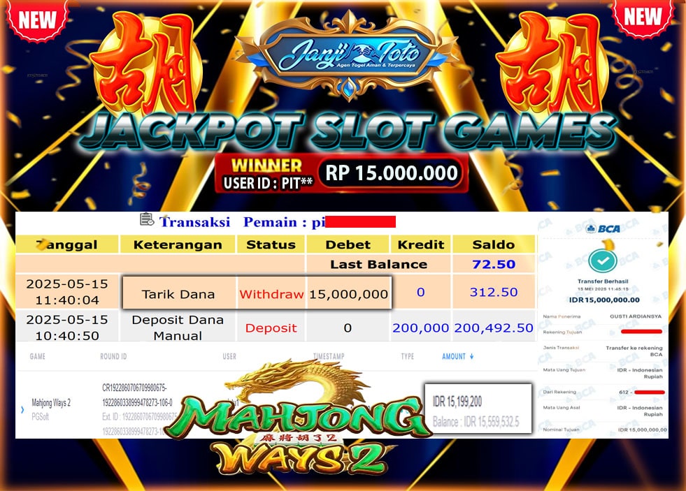 MAXWIN !! MENANG BESAR DI PERMAINAN MAHJONG WAYS 2 !!! JANJITOTO BAYAR LANGSUNG LUNAS SEBESAR Rp 15.000.000 !!!