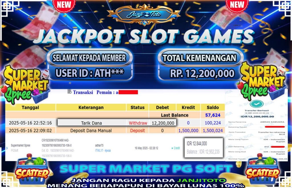 MAXWIN !! MENANG BESAR DI PERMAINAN SUPER MARKET PG SOFT !!! JANJITOTO BAYAR LANGSUNG LUNAS SEBESAR Rp 12.200.000 !!!