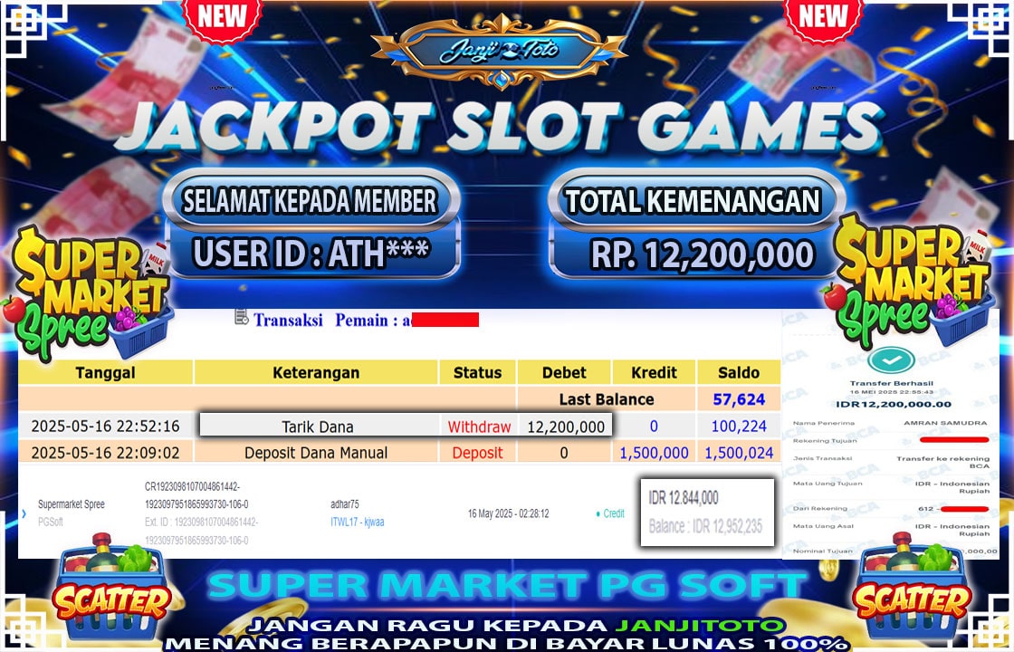 MAXWIN !! MENANG BESAR DI PERMAINAN SUPER MARKET PG SOFT !!! JANJITOTO BAYAR LANGSUNG LUNAS SEBESAR Rp 12.200.000 !!!