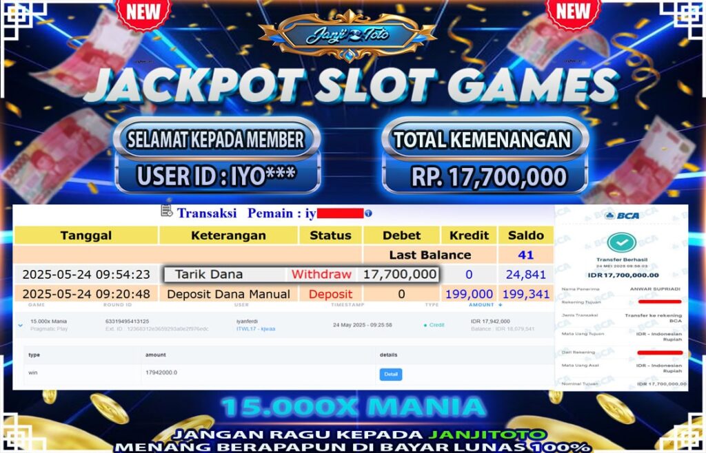 MAXWIN !! MENANG BESAR DI PERMAINAN 15.000X MANIA !!! JANJITOTO BAYAR LANGSUNG LUNAS SEBESAR Rp 17.700.000 !!!
